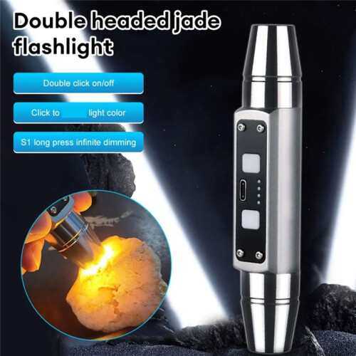 Double  Jade Flashlight 6 Light Source USB Direct Charging Identification Jewelry Jade Fluorescent Lamp, Black 2
