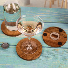 2-in-1 Wood Coasters with Bottle Opener, Set of 4 with Holder- Coasters with Stainless Steel Openers & Non-Slip Feet