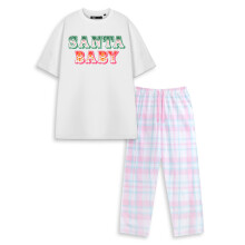 (Large) Show Me The Merch Short Sleeve Long Leg Pyjama Set (Unisex White)