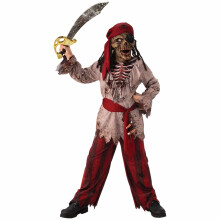 (Medium (8-10), Brown) Skeleton Pirate Buccaneer Horror Halloween Dress Up Child Boys Costume