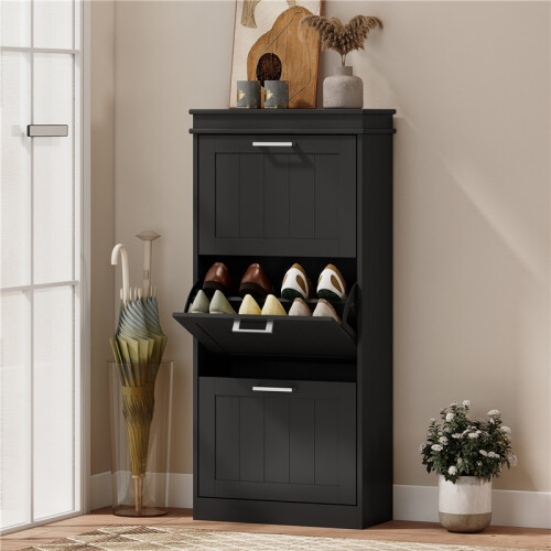 Three-Drawer Minimalistic Shoe Cabinet - Black 2