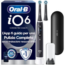 Oral-B Rechargeable Electric Toothbrush 6 Black, 2 Journey Case Replacement Heads, Pressure Sensor Head Door