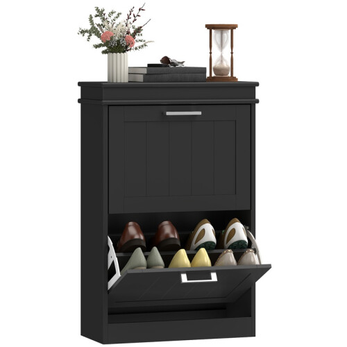 Two-Drawer Minimalistic 10-Shoe Cabinet - Black