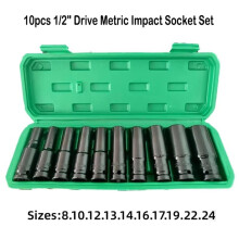 Schwere 10 Stück 1/2 Zoll Antrieb Metrisches Tiefes Schlagsteckschlüsselsatz Universell Robust für Pneumatische Reparaturwerkzeuge