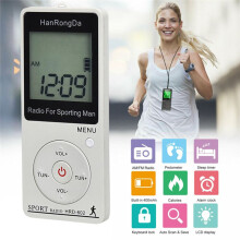 HANRONGDA FM AM Pocket Radio Rchargeable Sports Radio LED Display with Pedometer Earbuds Portable Radio White