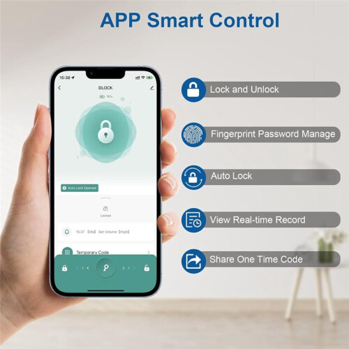 Fingerprint Door Lock with APP Control/Fingerprint/Password/Key,  Deadbolt Lock with Automatic Lock 2