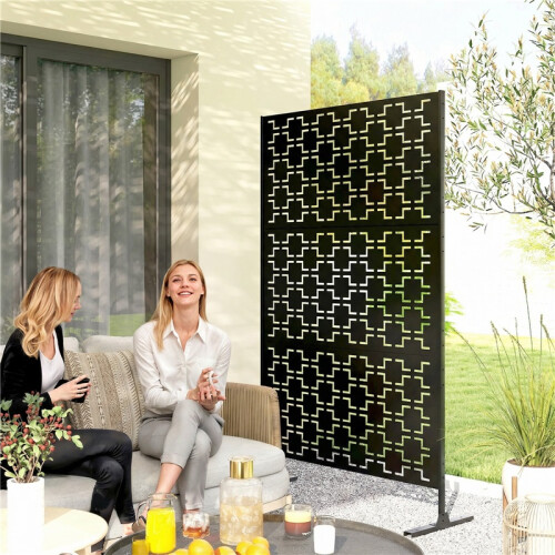 Metal Decorative Privacy Screen Outdoor Divider, Black Grid 2