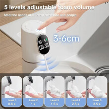 Distributeur de Savon Mousse Intelligent à 5 Vitesses, Sans Contact, 320 Ml, Affichage de la Température et de L'Heure, Distributeur Automatique de