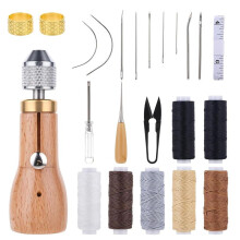 Kit de Poinçon de Couture avec Aiguilles Droites et Courbées, Rouleaux de Fils Cirés, Enfile-Aiguille, Ciseaux, Ruban à Mesurer pour Bricolage