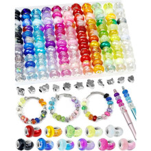 Großlochperlen Zur Schmuckherstellung - 12 Farbige Glas-Abstandsperlen mit Großem Loch für Armbänder, Halsketten und Bastelarbeiten