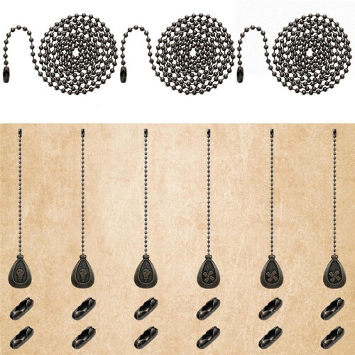 6 Ceiling Fan Pull Chain Set Including Decorative Fan Pull Chain Pendant,Fans Pulls Chains Extension,Connectors 2