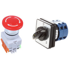 1 Pcs Red Mushroom Cap Emergency Stop Push Button & 1 Pcs 6 Terminals 4 Positions Rotary Cam Changeover