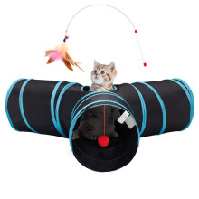 Tunnel-Röhrenspielzeug für Katzen, 3-Fach Zusammenklappbar, Tunnel für Hauskatzen, Spielzeugball für Katzen, Katzenwelpen, Kätzchen, Kaninchen