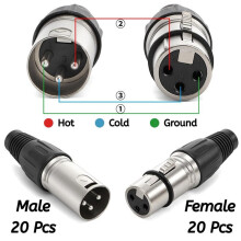 40 Conectores XLR de Micrófono de 3 Pines, 20 Machos y 20 Hembras, para Grabación y Mezclas Caseras.