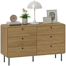 Chest of Drawers, 6 Drawer Dresser - Oak
