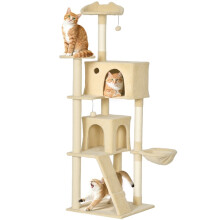 180cm Large Cat Tree Tower with Sisal Scratching Posts, Condos, Plush Perches, Hammock, Ladder, Beige