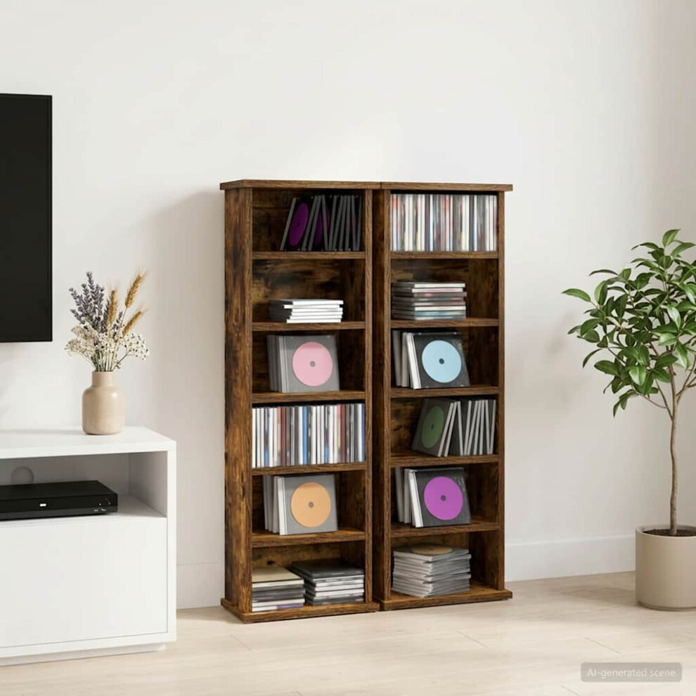 Vidaxl Braun Cd Regal 2 Stk. Räuchereiche 60 X 17 X 92 Cm Holzwerkstoff - Image 2
