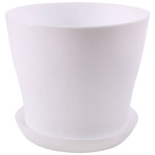 Plastic Plant Flower Pot Planter With Saucer Tray Round Gloss Home Garden Decor, White Upper Caliber -, 17cm / 6.69"
