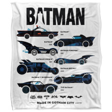 (147cm x 91cm, Multicoloured) Batman Batmobiles Silhouette Blanket