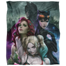 (152cm x 127cm, Multicoloured) Batman Catwoman Poison Ivy Harley Quinn Trio Blanket