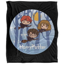 (147cm x 91cm, Multicoloured) Harry Potter Flying On Broomsticks Chibi Group Blanket