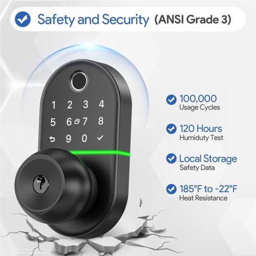 Door Lock with Knob,Lock with Handle, Fingerprint Electronic Knob for Front Door, Generate Passcode Remotely 2