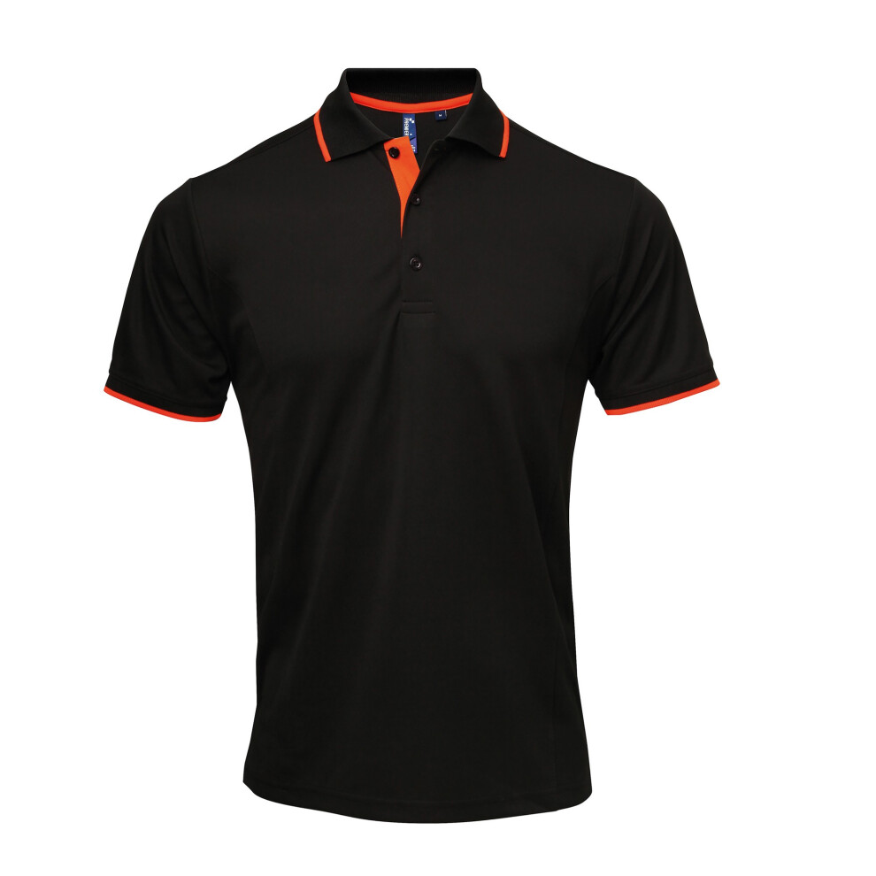 Premier (Xl, Black/Orange) Mens Contrast Coolchecker Polo Shirt