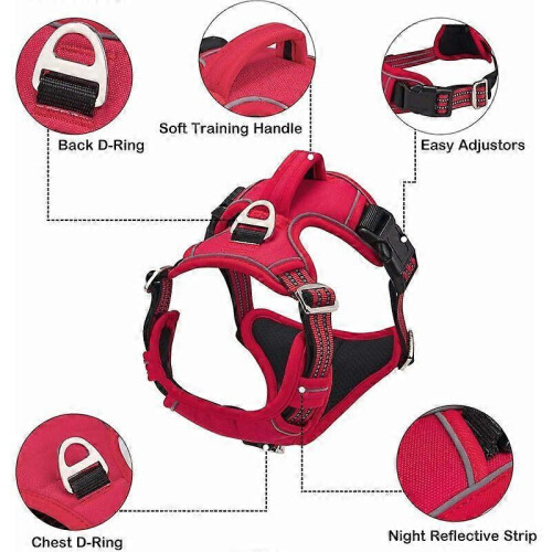 No-Pull Dog Harness, Adjustable Reflective Dog Harness with Breathable Handle, Red Model for Size M 2