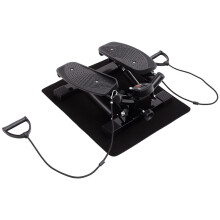 Portable Mini Stepper, Full Body Exercise Machine for Legs Arms Thighs, Stair Steps Workout w/ Resistance Bands & Floor Mat, Black