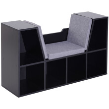 Bookcase Storage Shelf with Cushioned Reading Seat, Cube Bookshelf Organizer for Bedroom Living Room, Black