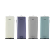 (Light Grey) Charles Bentley Powder Coated Steel Square Retro Kitchen Pedal Waste Bin - Fully Assembled in Various Colours - 30L