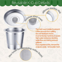 6 PCS Reusable K Cups for , Stainless Steel Reusable K Pods Coffee Filter, Refillable K Cups for 1.0