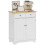 Side Storage Multi-use Sideboard Table Kitchen Floor Cabinet with Solid Wood Top, Adjustable Shelf, Drawer, White 1