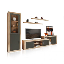 Salón modular con gran capacidad de almacenaje en cambria y grafito 270 cm Nuka V11
