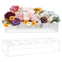 Transparent Acrylic Rectangular Vase with 12/16 Hole Options, Perfect for Modern Floral Arrangements Dining Tables. 2