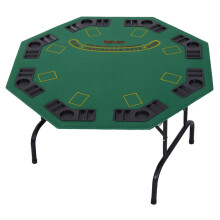 8 Player Folding Games Poker Table with Chip Cup Holder Steel Base Felt Top Octagon Blackjack Green