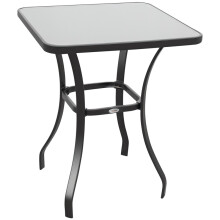 Square Garden Table, Outdoor Coffee Table with Tempered Glass Top, Bar Bistro Dining Table, Metal Frame for Patio, Balcony, 68.5 x 68.5 x 84cm