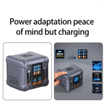 Portable 300W Type C USB Charging Station 6 Port Include Retractable Cable for Home & Travel USB C Charging Hub EU Plug