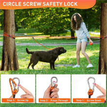 Cable de Sujeción para Perros para Camping, Sistema de Carro Aéreo Portátil de 50 Pies para Perros de Hasta 200 Libras, Correa para Perros para