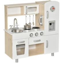 Play Kitchen, Kids Kitchen Playset Toy with Microwave, Ice Maker, Cooking Stoves, Sink, for Boys Girls Ages 3+ Years, White