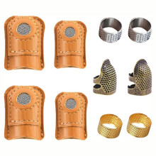 10pcs Sewing Thimbles Kit with Leather Guards & Metal Thimbles for Hand Quilting and Sewing Projects