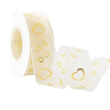 25 Yards Gouden Hart Doorzichtige Riem 1 Inch Chiffon Gaas met Spoel voor Knutselen, Naaien, Cadeauverpakking Decor