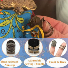 10pcs Sewing Thimbles Kit with Leather Guards & Metal Thimbles for Hand Quilting and Sewing Projects