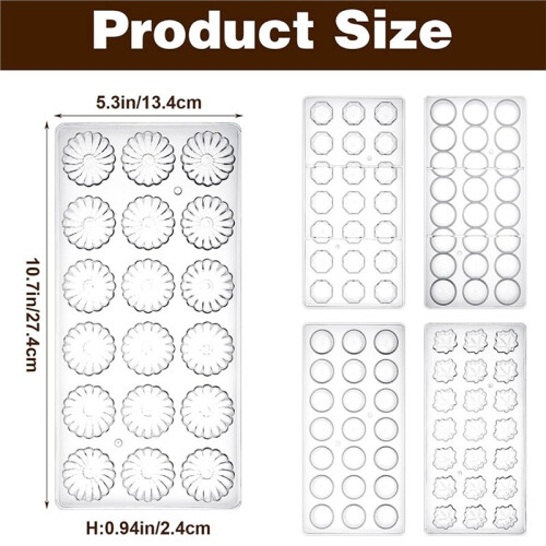 5 Pack Polycarbonate Chocolate Mold Set, 105 Cavities Candy Making Molds, Cookie Tray for Semi-Circle, Daisy 1