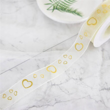 25 Yards Gold Heart Sheer Ribbon 1 Inch Chiffon Mesh with Spool for Crafts Sewing Gift Wrapping Decor