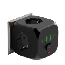 Power Strip Wall Socket EU Plug Electrical Outl with 3 AC Outlets 2 USB and 2 Type C Charger for Home Black