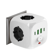 Power Strip Wall Socket EU Plug Electrical Outl with 3 AC Outlets 2 USB and 2 Type C Charger for Home White
