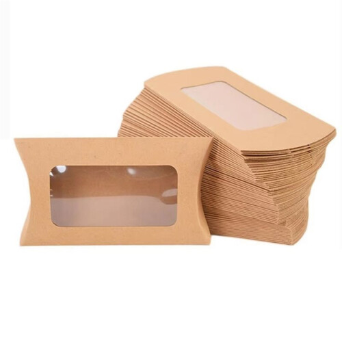 100Pcs Pillow Candy Box Paper Packaging Boxes Candy Bags with Transparent Window Cookie Boxes