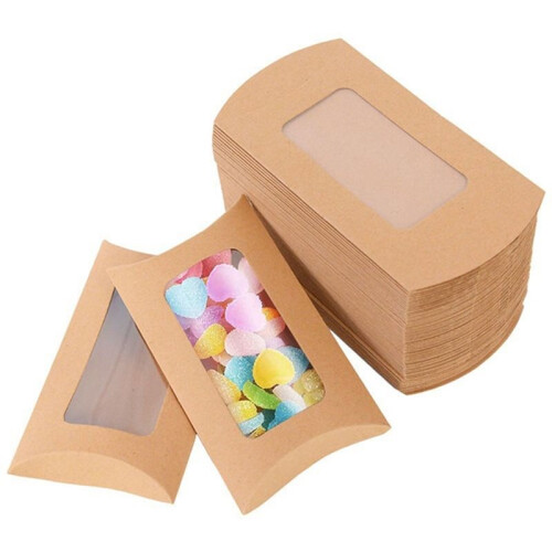 100Pcs Pillow Candy Box Paper Packaging Boxes Candy Bags with Transparent Window Cookie Boxes 1