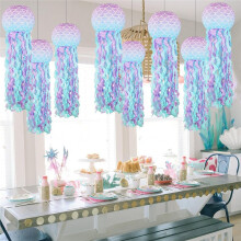 8 Pcs Mermaid Party Decorations, Jellyfish Paper Lanterns Mermaid Scales Hanging Lantern for Party